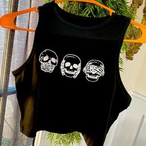 Black Crop Top with Skull Print